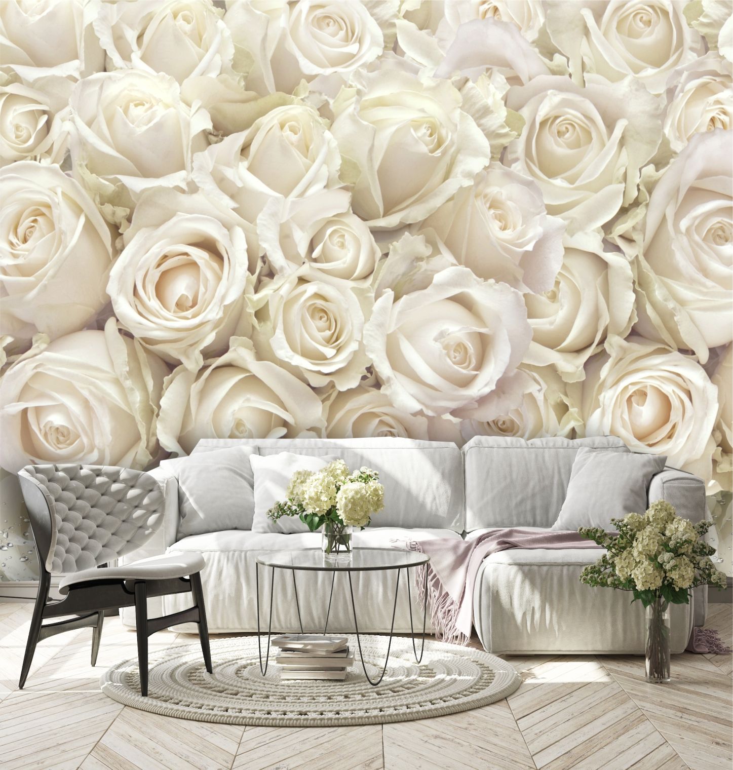 Фотообои Dekor Vinil с цветами на стену Белые розы 300х270 см