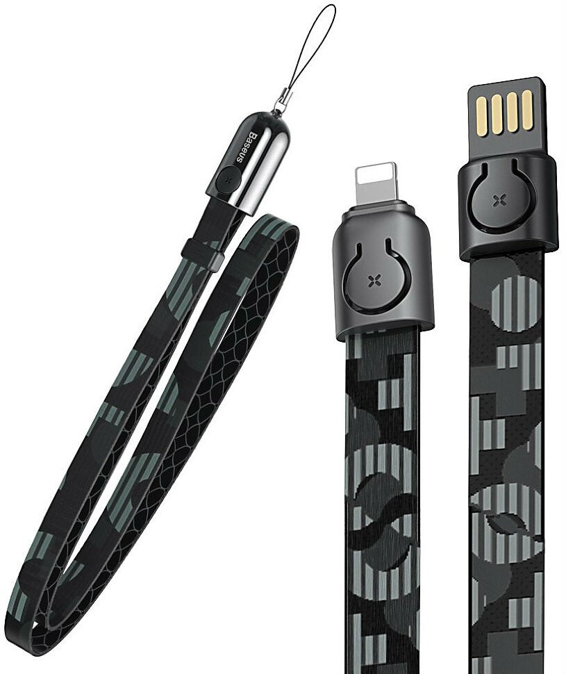 фото Кабель baseus gold collar lanyard data cable usb - lightning 2.4 a 85 cм pop black