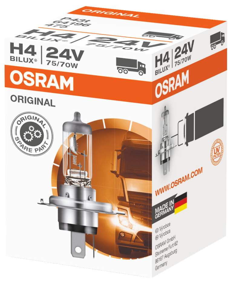 

Галогенная лампа Osram H4 (75/70W 24V) Original Line 1шт 64196