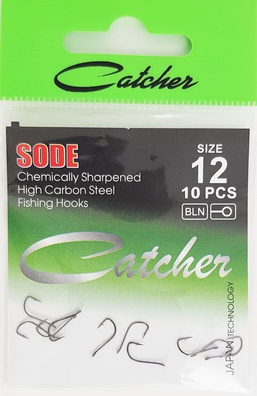 

Одинарные крючки Catcher Chod Hook №12 BN, с колечком, прямое острие, с бородкой, Черный, SODE