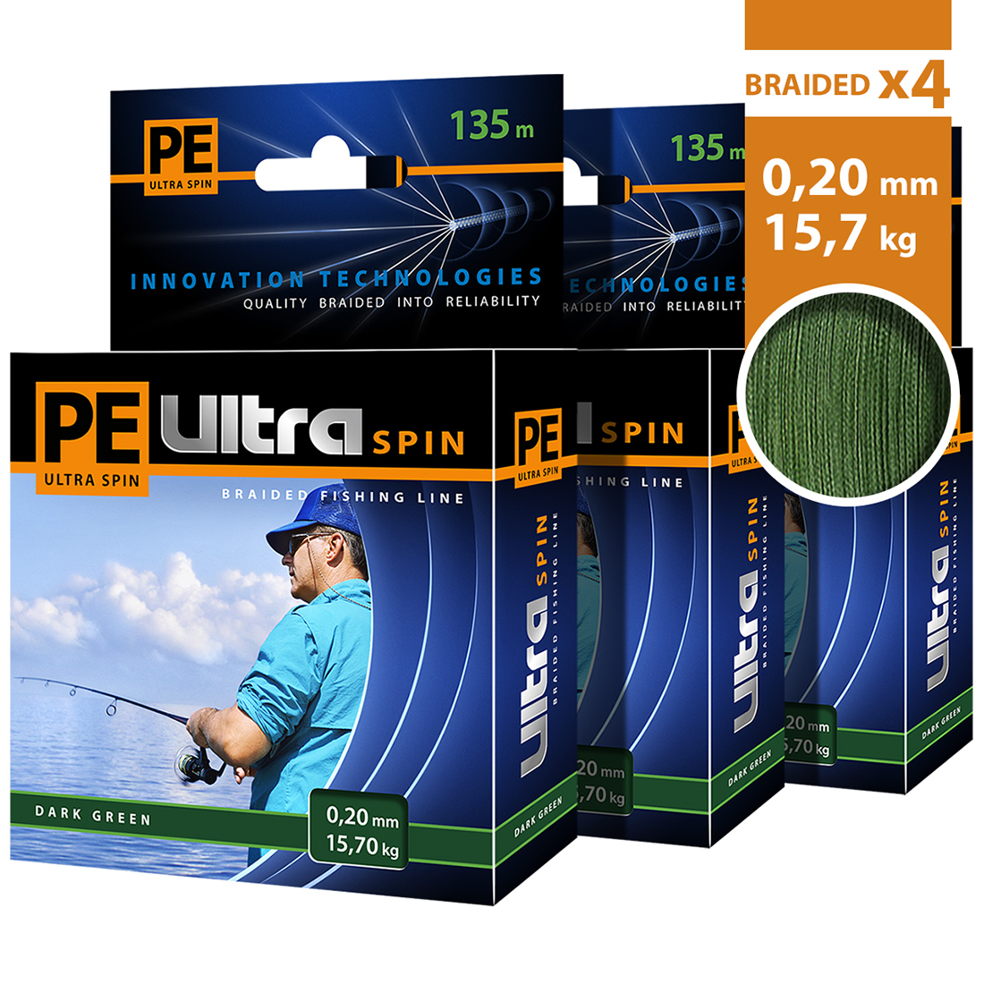 

Леска плетеная Aqua PE Ultra Spin 0,2 мм, 135 м, 15,7 кг, dark green, 3 шт., PE Ultra Spin