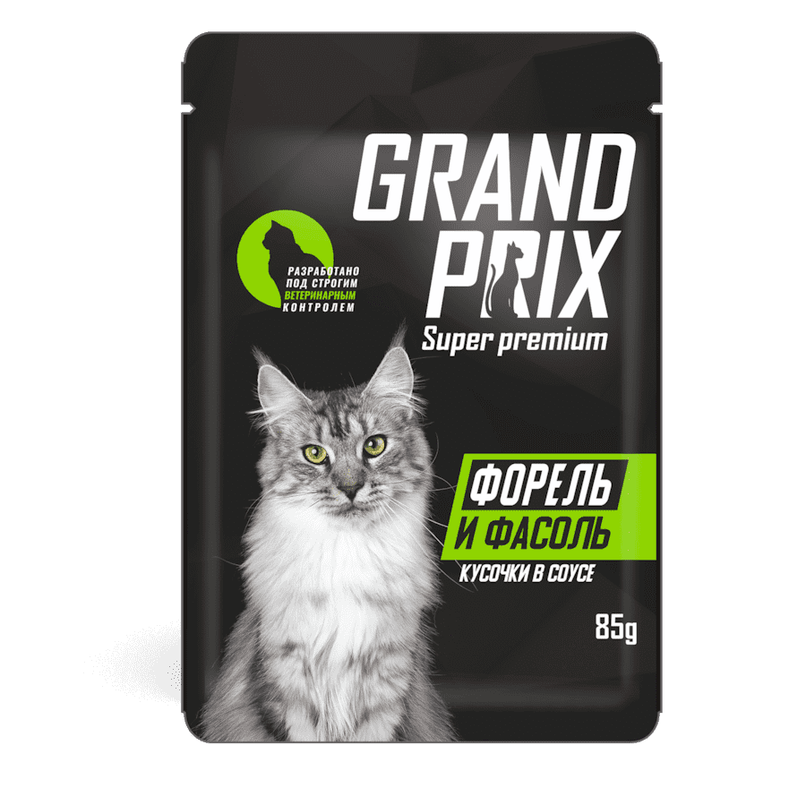 Влажный корм для кошек Grand prix Super Premium, форель и фасоль, 85г
