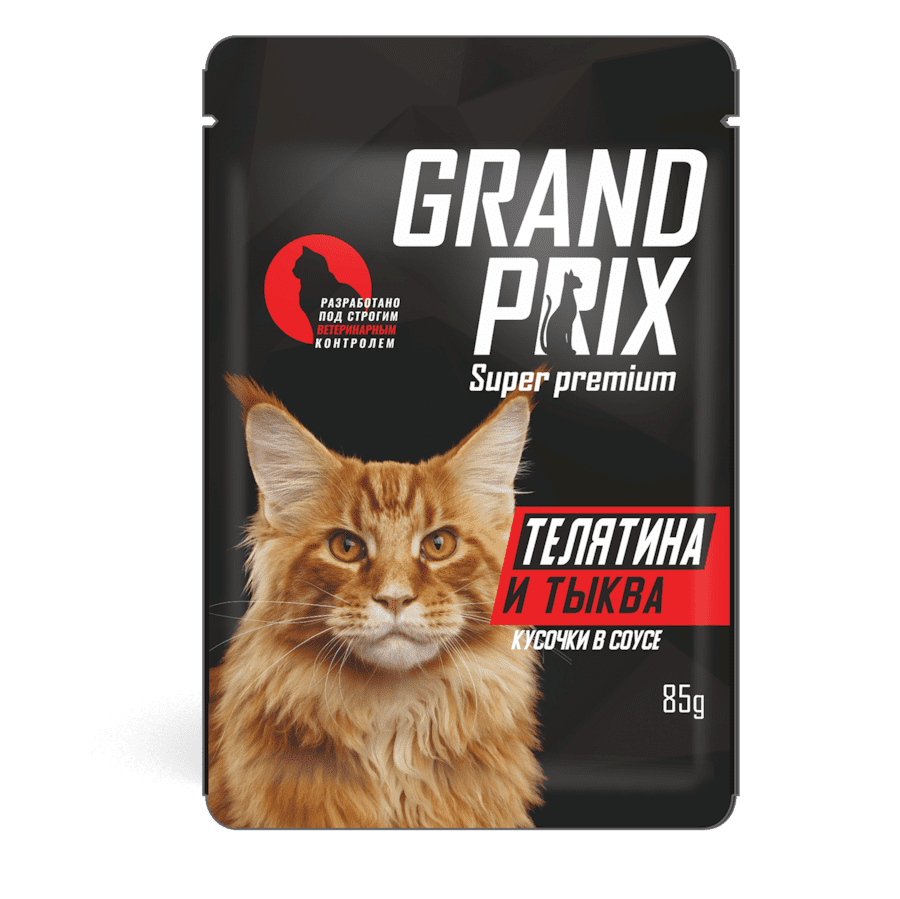 Влажный корм для кошек Grand prix Super Premium, телятина и тыква, 85г