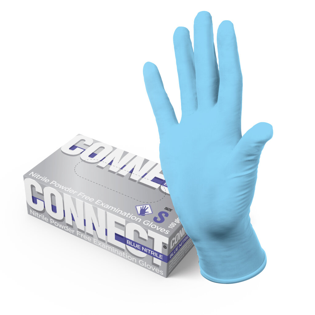 Купить Перчатки нитриловые Connect Blue Nitril голубые XL 100 шт.