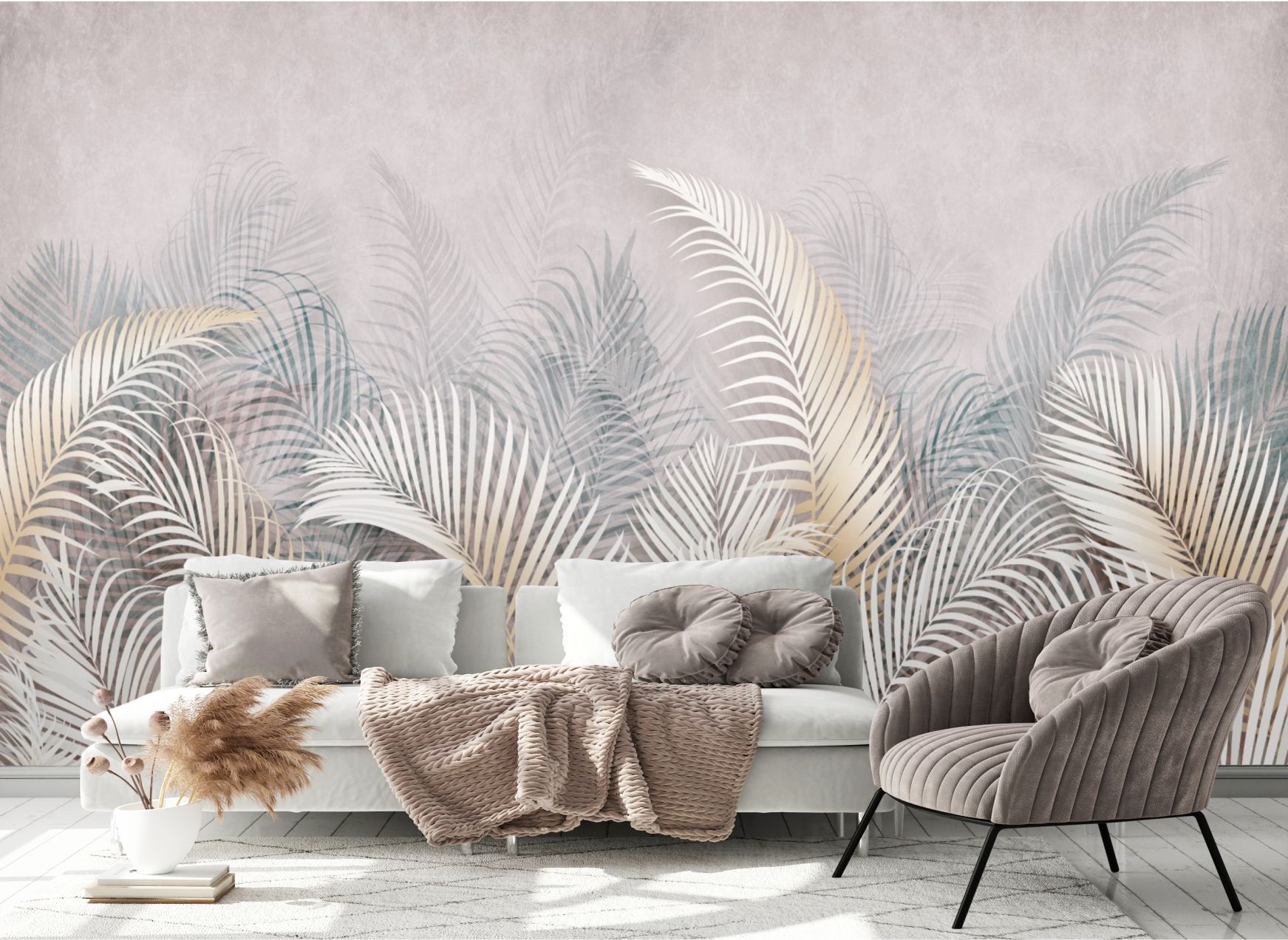 фото Фотообои dekor vinil "листья пальмы в пастельных оттенках" 400х270 см