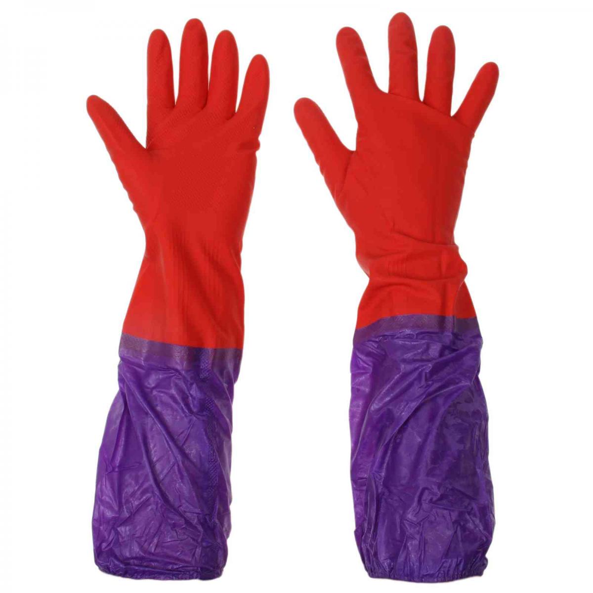 Перчатки хозяйственные резиновые с утеплителем, L, длинные манжеты, 110 гр, красный