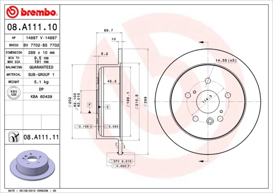 

Тормозной диск brembo задний с покрытием для Lexus RX300 2003- 08A11111