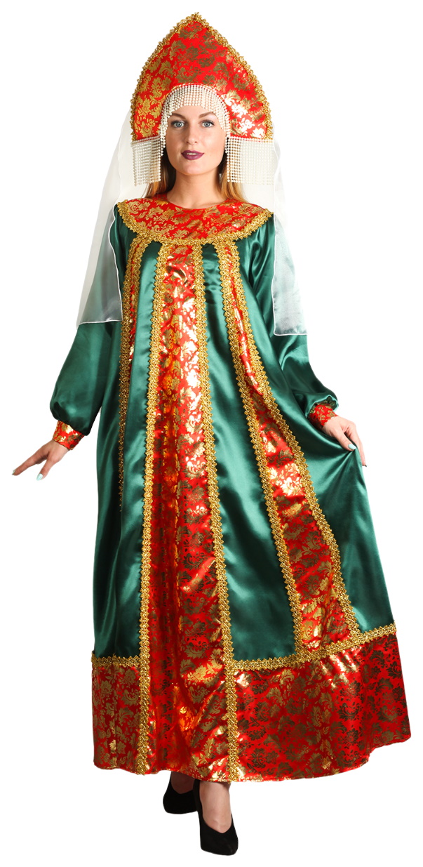 

Русский народный костюм Марья Искусница, платье, кокошник, р-р 48, 172 см, малахит