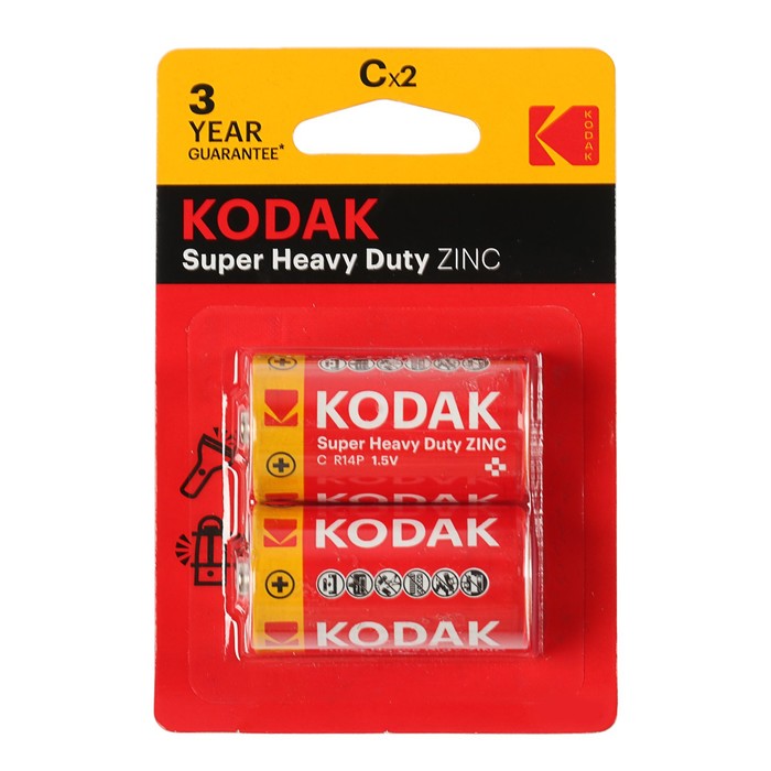 Батарейка солевая Kodak Extra Heavy Duty, C, R14-2BL, 1.5В, блистер, 2 шт. батарейка gopower r03 aaa bl4 heavy duty 1 5v 4 48 576 блистер 4 шт
