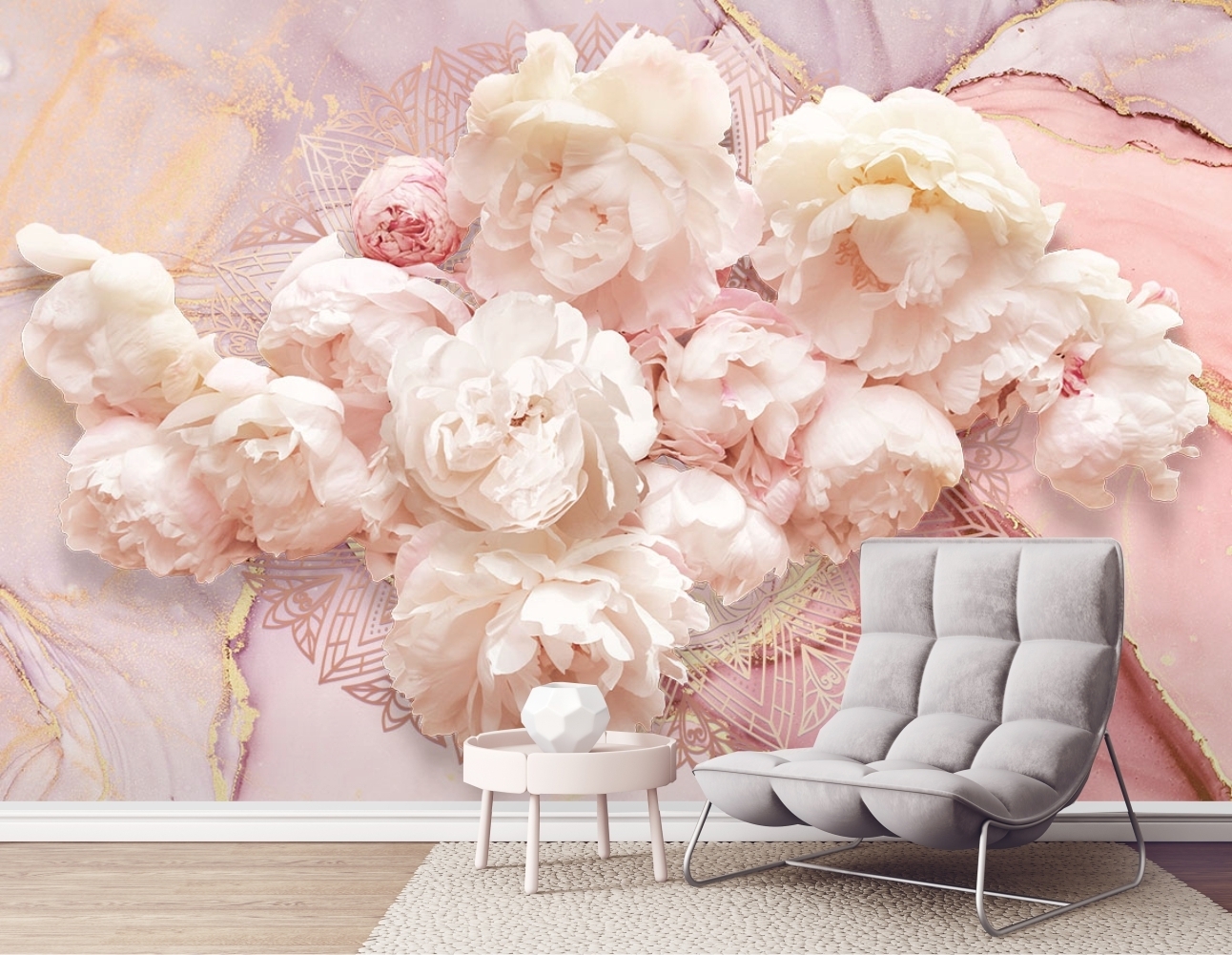 фото Фотообои dekor vinil с цветами пионы в розовых оттенках 400х270 см