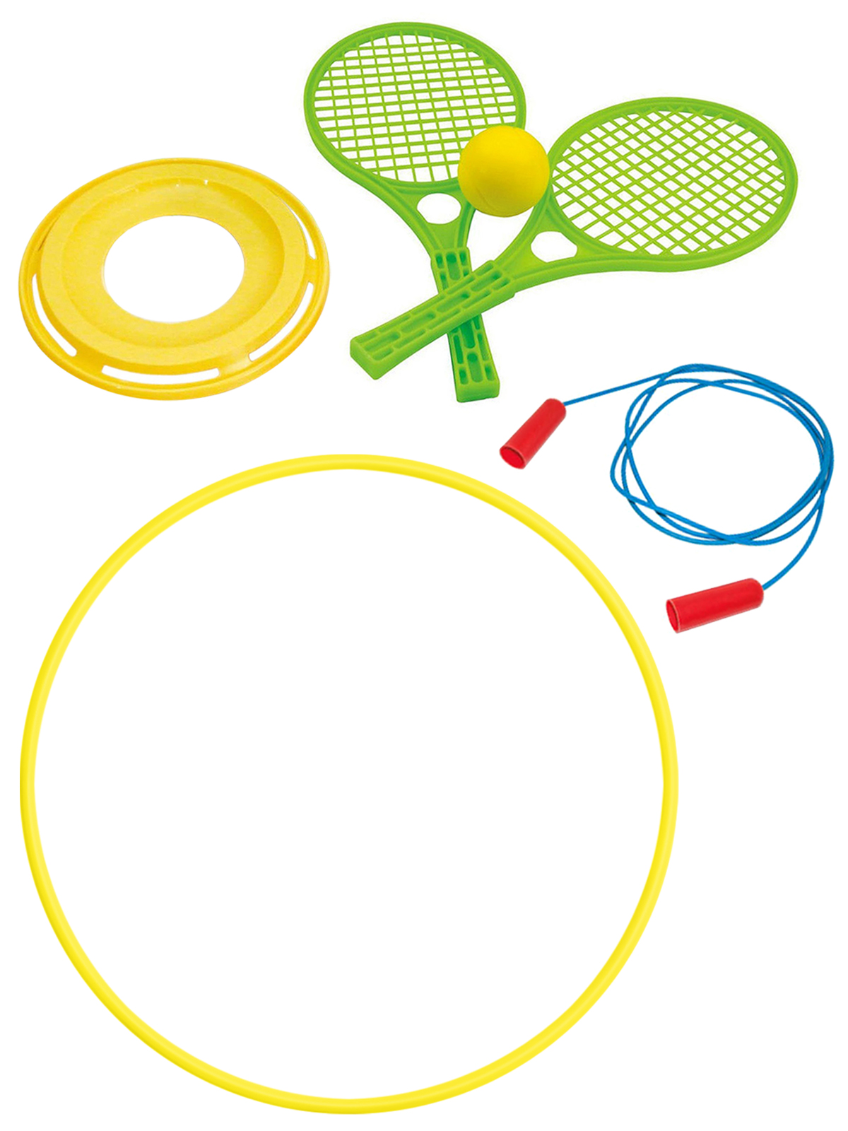 фото Уличные игры zebratoys летающий диск+набор для тенниса+скакалка спорт.+обруч 80 см желтый