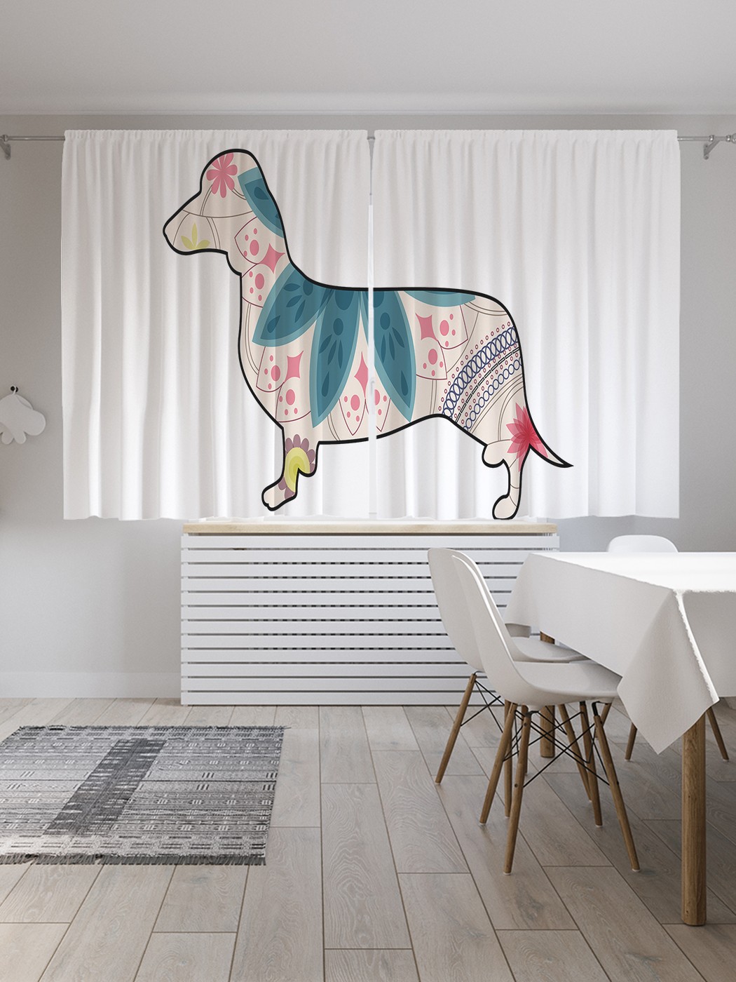 фото Шторы joyarty с фотопечатью "толстая такса" из сатена, 290х180 см