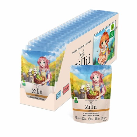 

Влажный корм для кошек Zillii Sterilized Light Cat Turkey индейка, 22шт по 85г, Sterilized/Light