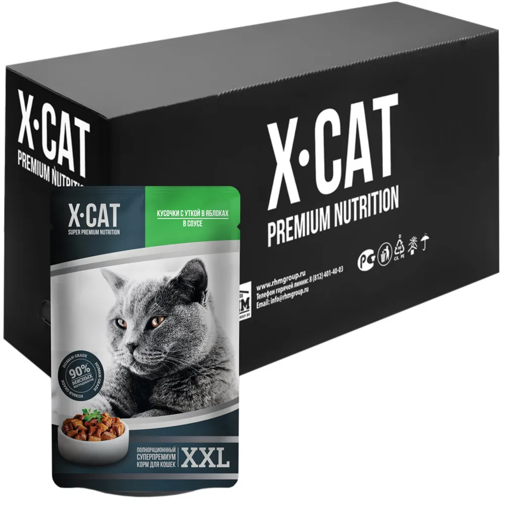 фото Влажный корм для кошек x-cat xxl с уткой в яблоках, 12шт по 85г