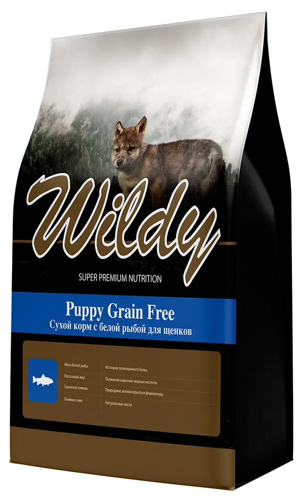 Сухой корм для щенков Wildy Puppy Grain Free белая рыба, беззерновой, 3кг
