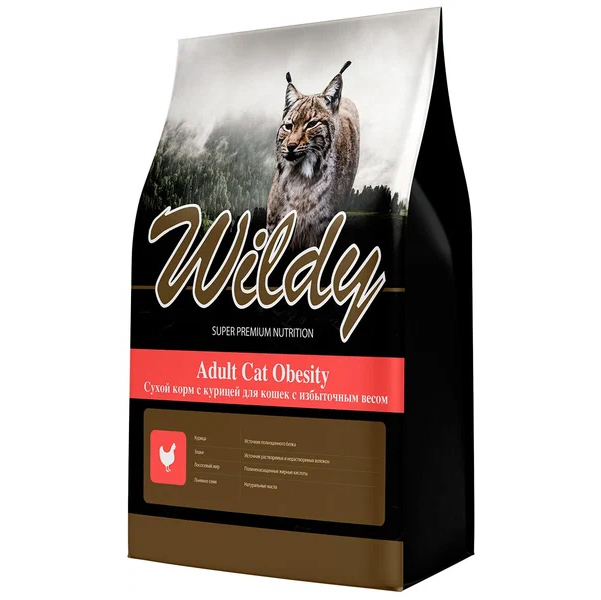 

Сухой корм для кошек Wildy Adult Cat Obesity курица, 3кг