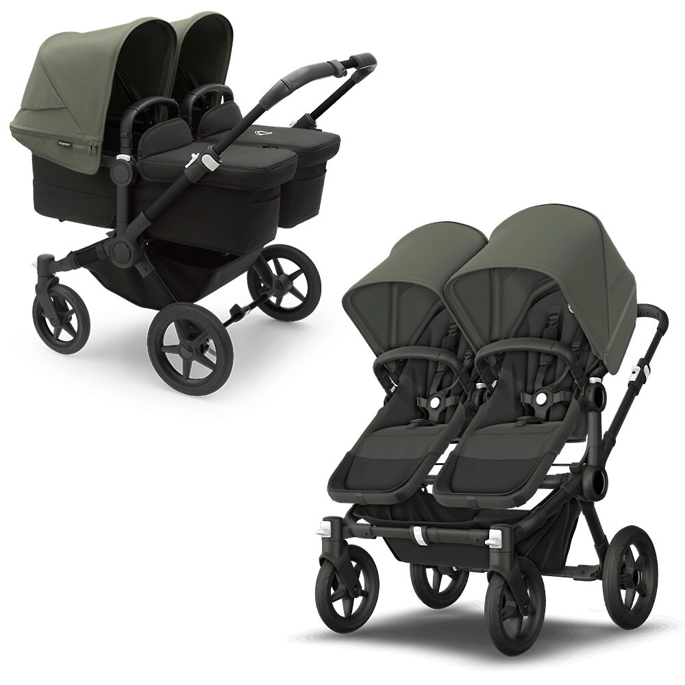 Коляска для двойни 2в1 Bugaboo Donkey 5 Twin Black, цвет Midnight Black / Forest Green