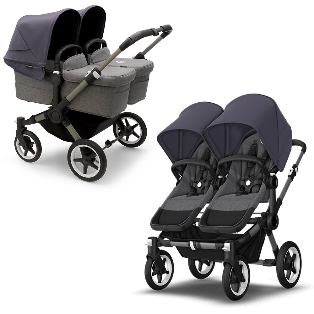 Коляска для двойни 2в1 Bugaboo Donkey 5 Twin Graphite, цвет Grey Melange / Stormy Blue