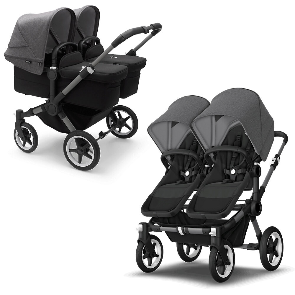 Коляска для двойни 2в1 Bugaboo Donkey 5 Twin Graphite, цвет Midnight Black / Grey Melange