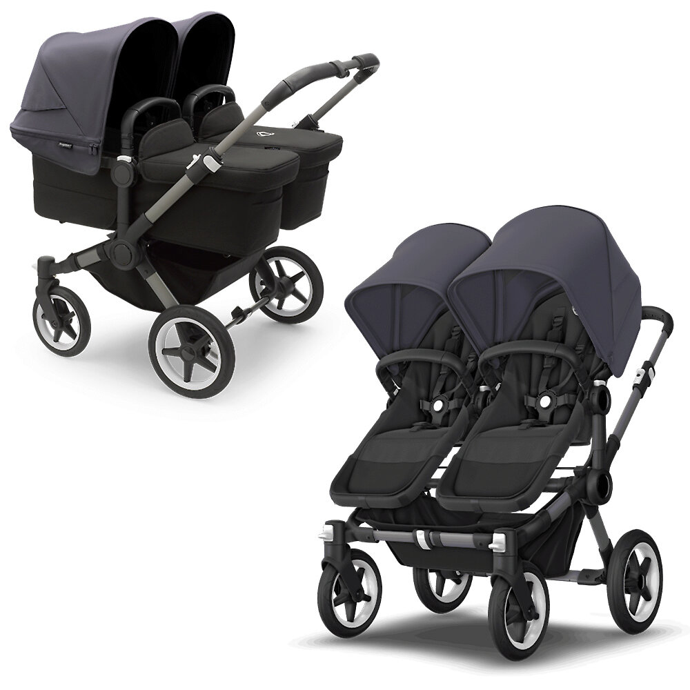 Коляска для двойни 2в1 Bugaboo Donkey 5 Twin Graphite, цвет Midnight Black / Stormy Blue