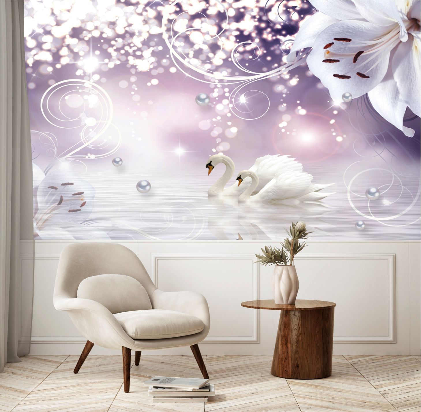 фото Фотообои dekor vinil лебеди и лилии 300х180 см