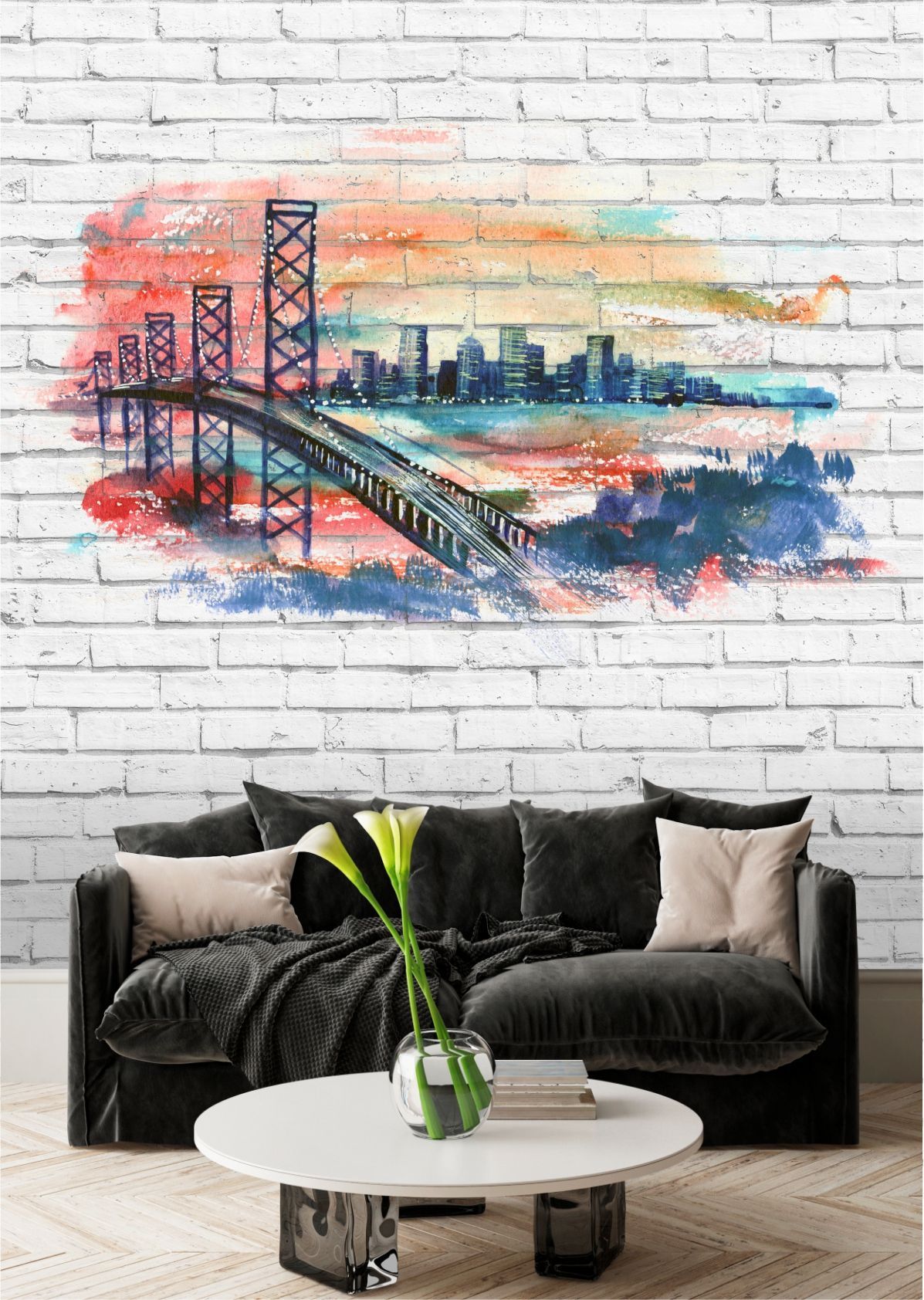 фото Фотообои dekor vinil мост в нью-йорке на фоне кирпичной стены 200х270 см