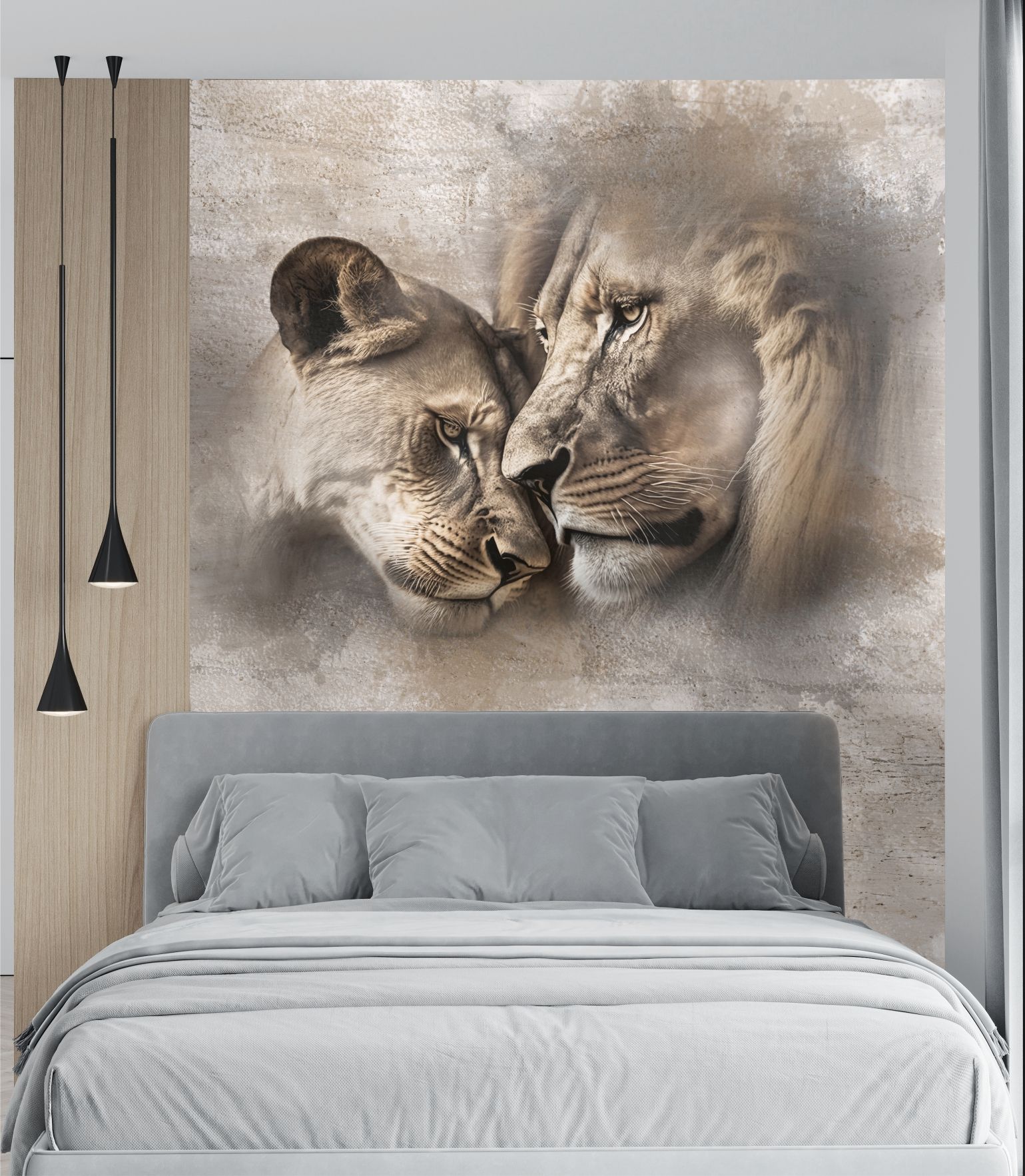 фото Фотообои dekor vinil лев и львица в стиле гранж 200х270 см