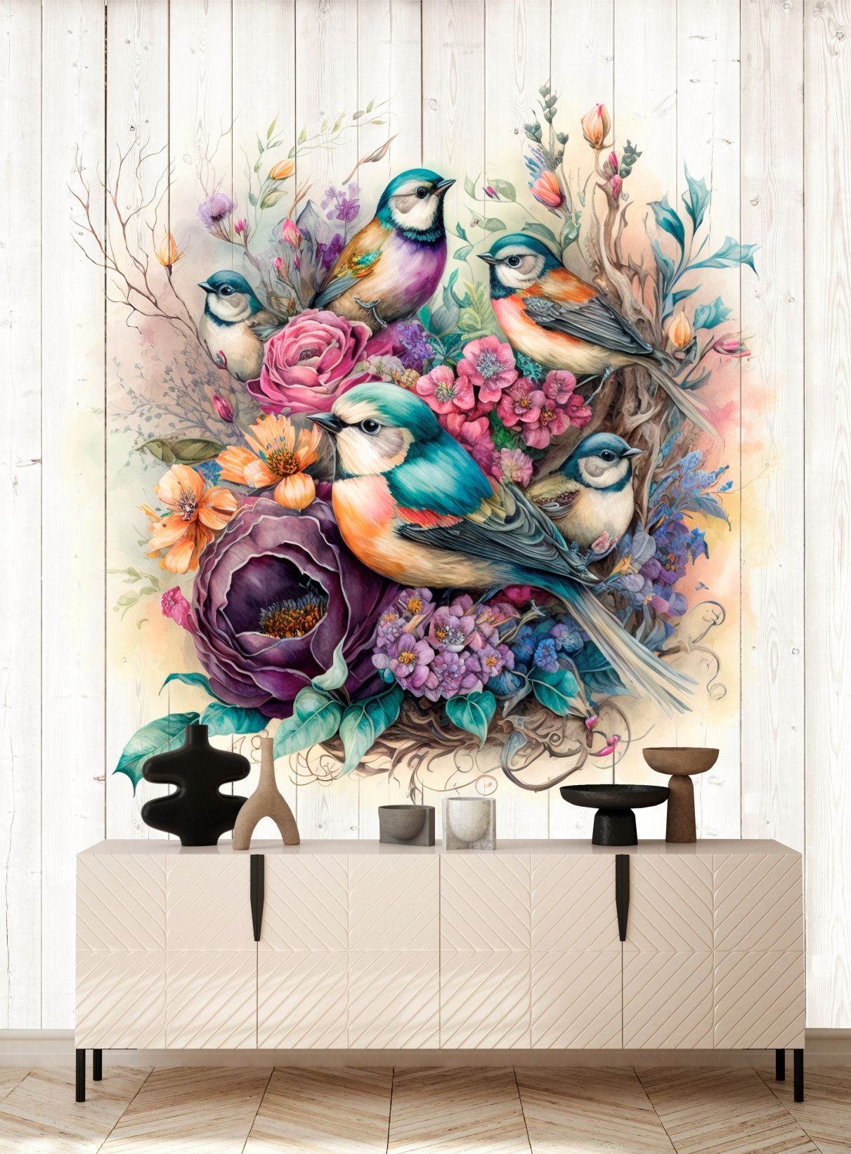 Фотообои Dekor Vinil Птицы и цветы в винтажном стиле 200х270 см пластиковая отделочная терка dekor hassan