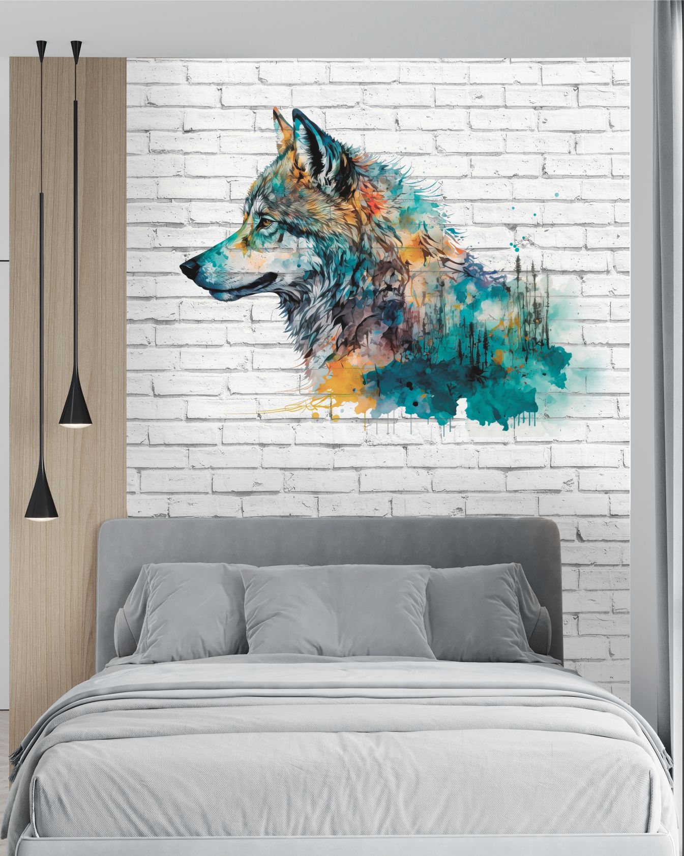Фотообои Dekor Vinil Волк на фоне кирпичной стены на стену 200х270 см бусина волк бронза