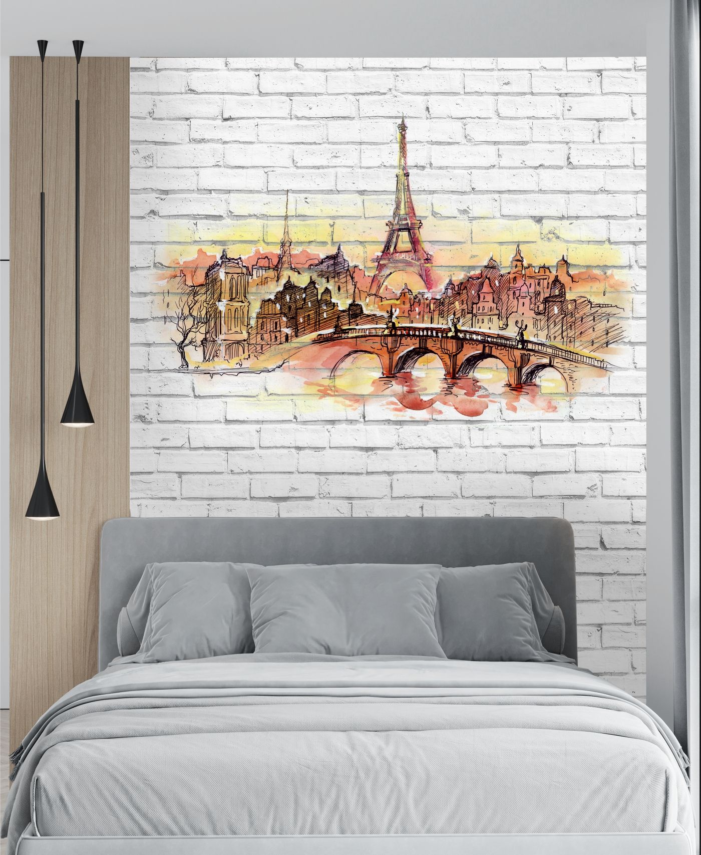 Фотообои Dekor Vinil Париж на фоне кирпичной стены на стену 200х270 см фотообои dekor vinil вид на париж 200х270 см