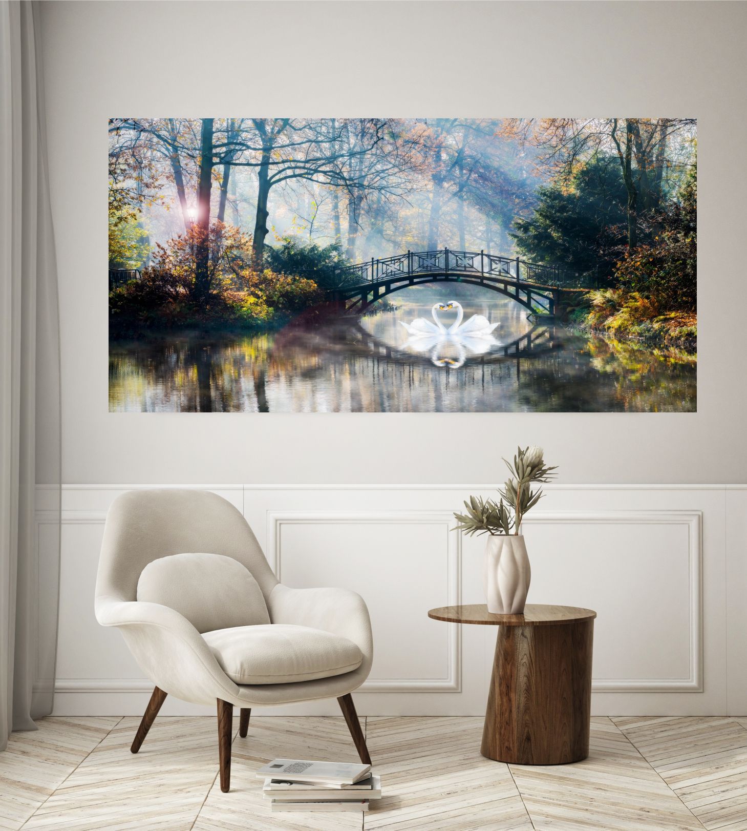 фото Фотообои dekor vinil с природой парк с мостом и лебедями 100х200 см