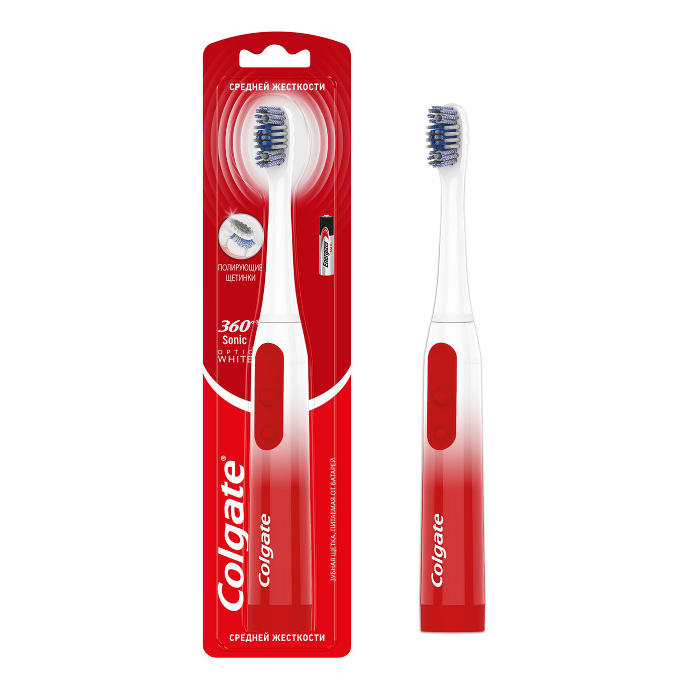 Зубная щетка для взрослых Colgate 360° Sonic Optic White средней жесткости зубная щетка colgate зигзаг плюс средней жесткости