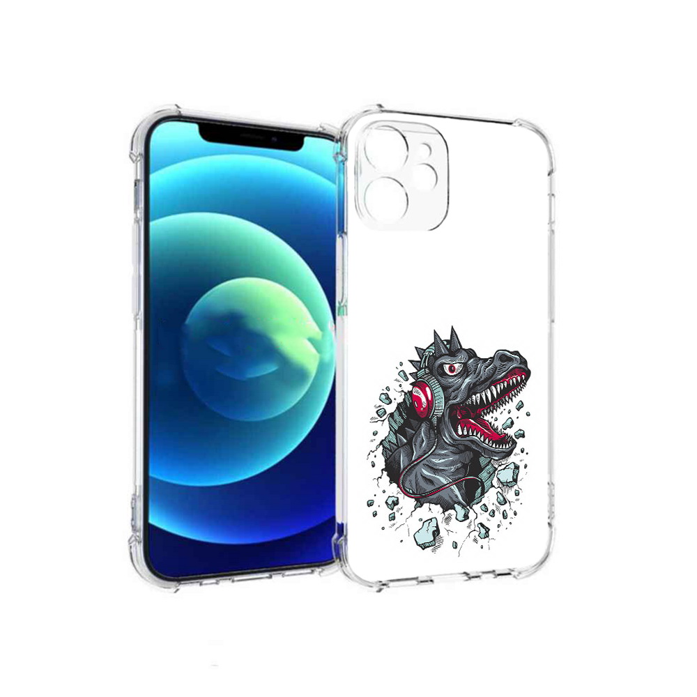 

Чехол MyPads Tocco для Apple iPhone 12 mini Нарисованный динозавр в наушниках, Прозрачный, Tocco