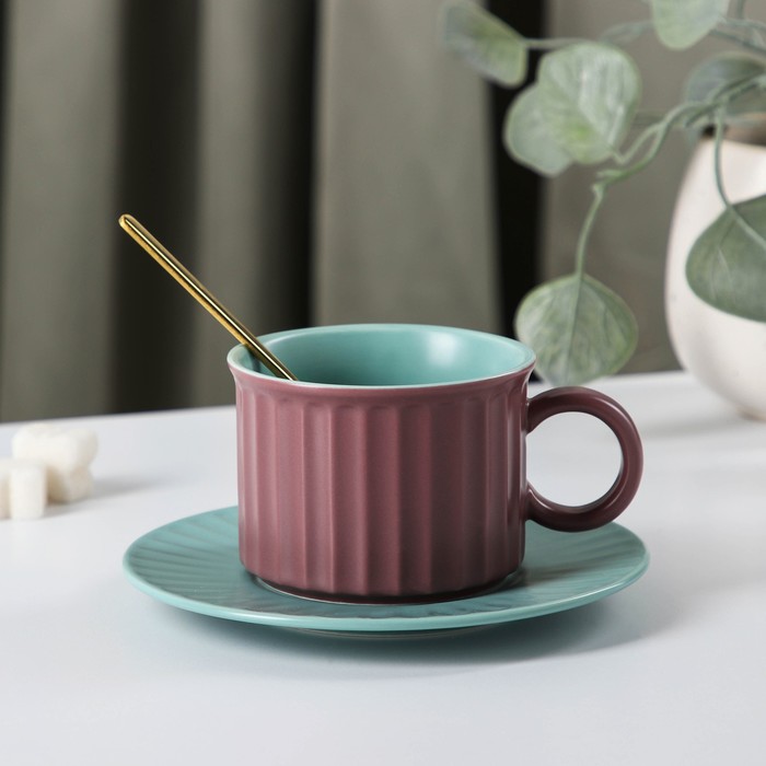 фото Чайная пара «профитроль», чашка 200 мл, блюдце d=13,7 см, цвет фиолетовый/голубой nobrand