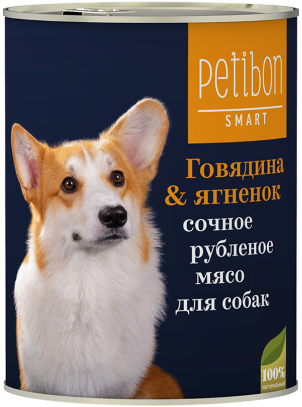 фото Влажный корм для собак petibon smart рубленое мясо с говядиной и ягненком 12шт по 410г