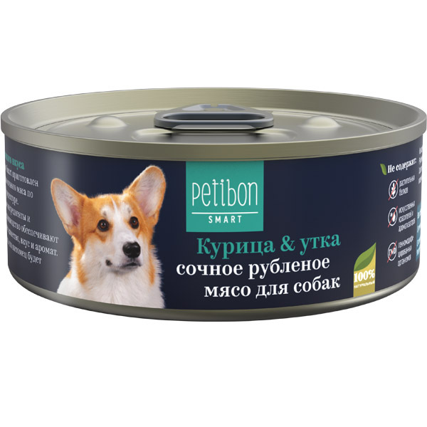 Консервы для собак Petibon Smart Рубленое мясо с курицей и уткой, 24шт по 100г