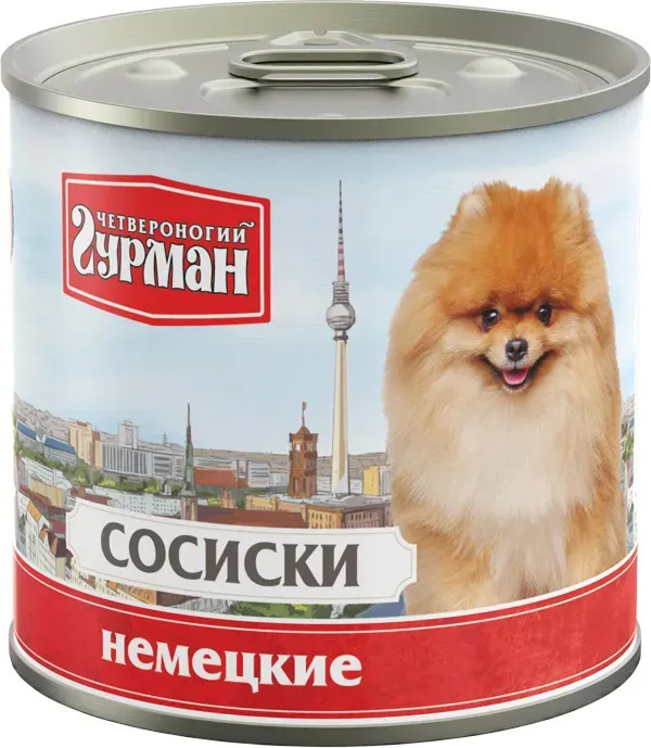 

Консервы для собак Четвероногий Гурман Немецкие сосиски, 24 шт по 240 г