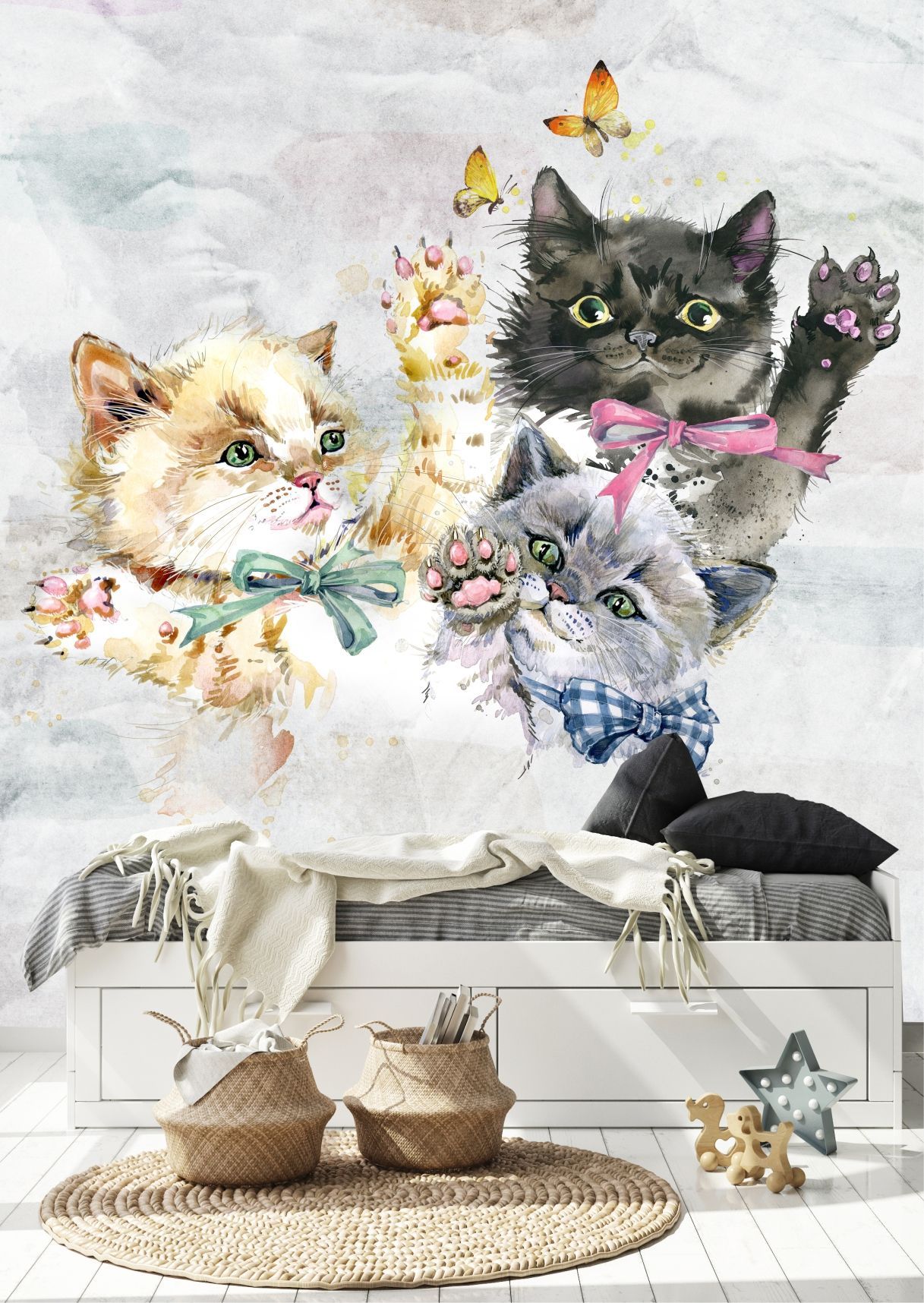 фото Фотообои dekor vinil три котенка с бабочками 200х270 см