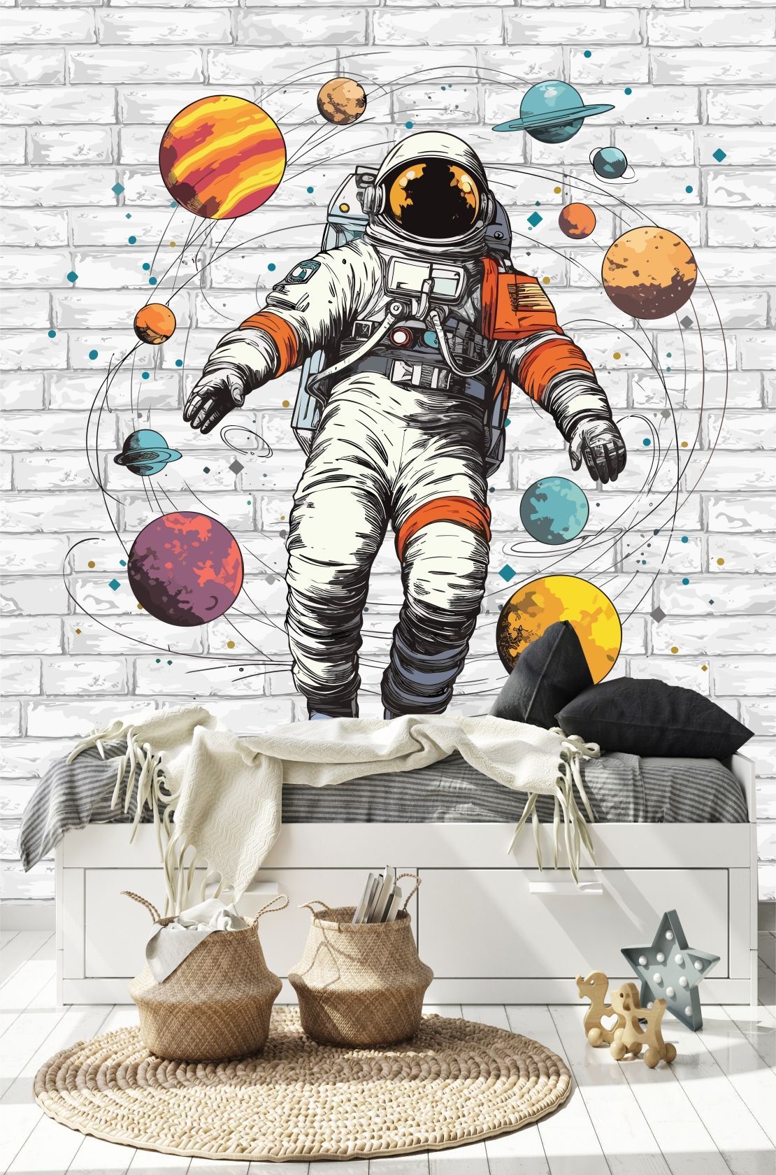 фото Фотообои dekor vinil космонавт на фоне кирпичной стены 200х270 см