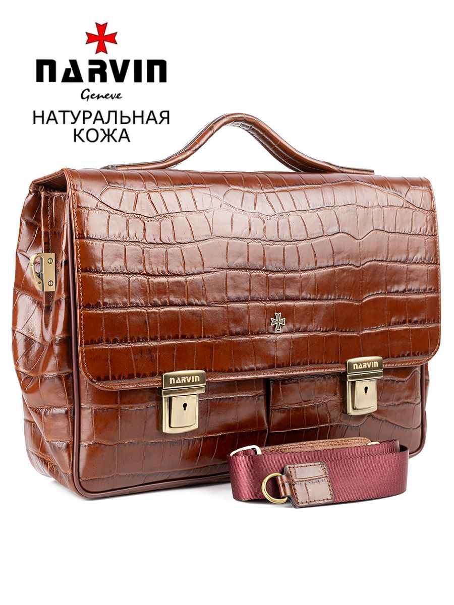 Портфель мужской Narvin 9738 croco caffe