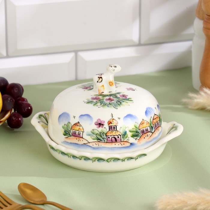 

Маслёнка «На лужайке", 13,7х10 см, Семикаракорская керамика
