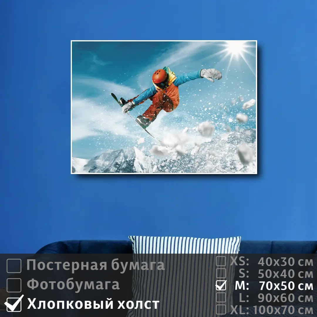 

Постер на холсте ПолиЦентр Сноубордист в полете 70х50 см, СноубордистВПолете