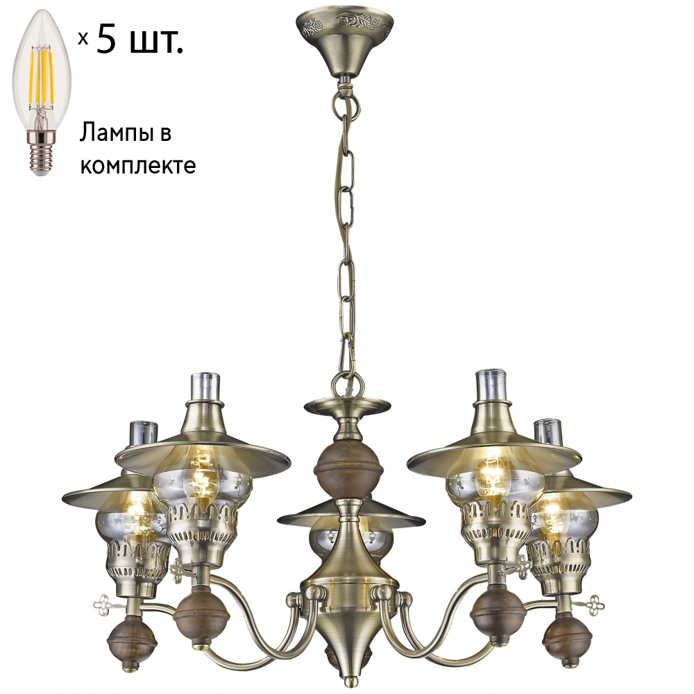 

Подвесная люстра с лампочками Velante 305-503-05+Lamps E14 Свеча