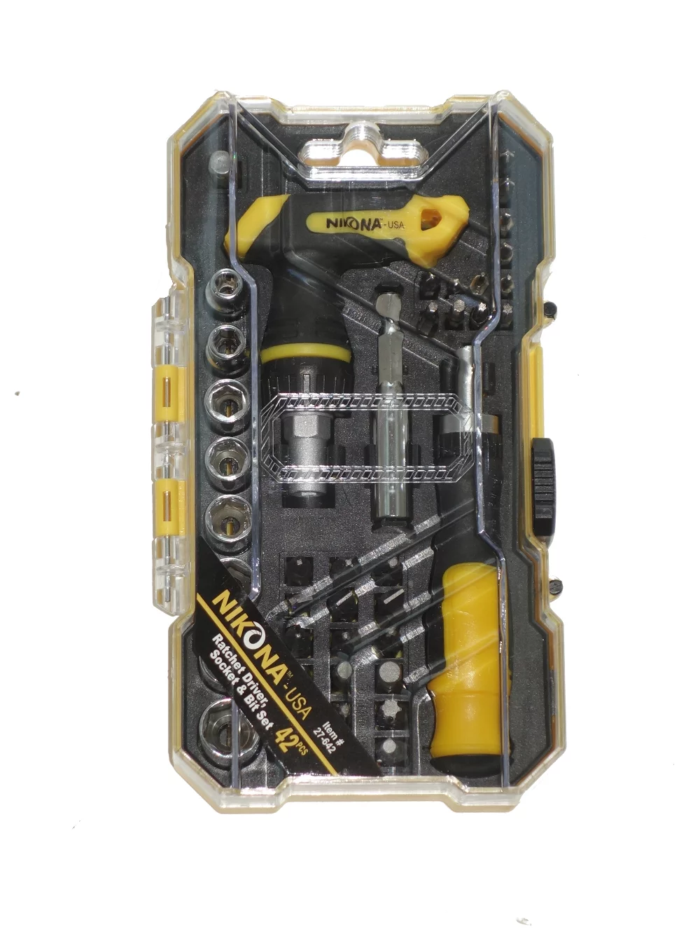 Набор бит и головок с Т-образной реверсивной отверткой NIKONA 27-642 42пр