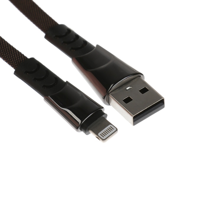 Кабель Lightning - USB, 2.4 А, оплётка ткань, плоский, 1 метр, чёрный 600016946041