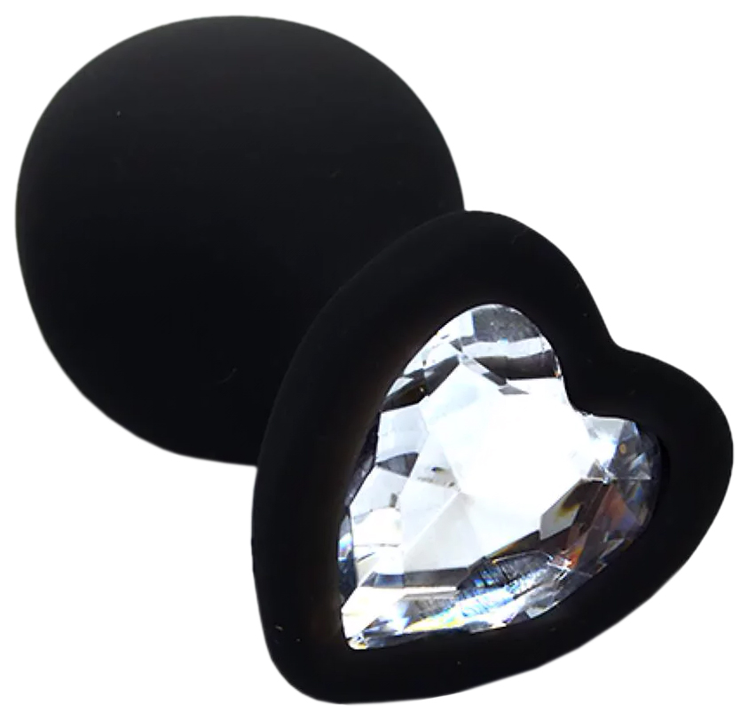 фото Черная анальная силиконовая пробка с прозрачным кристаллом в форме сердца 8,8 см kanikule