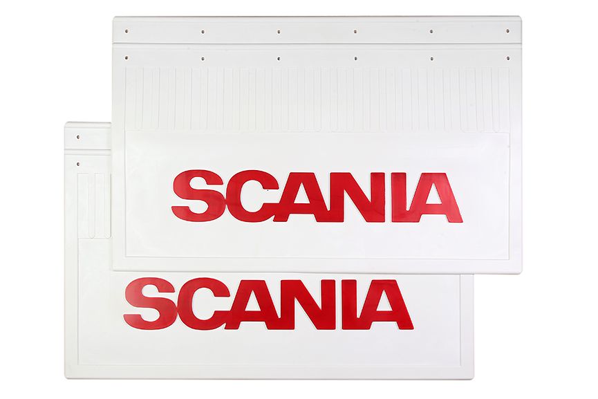

Брызговики задние SCANIA 600*370 белая резина с красной надписью