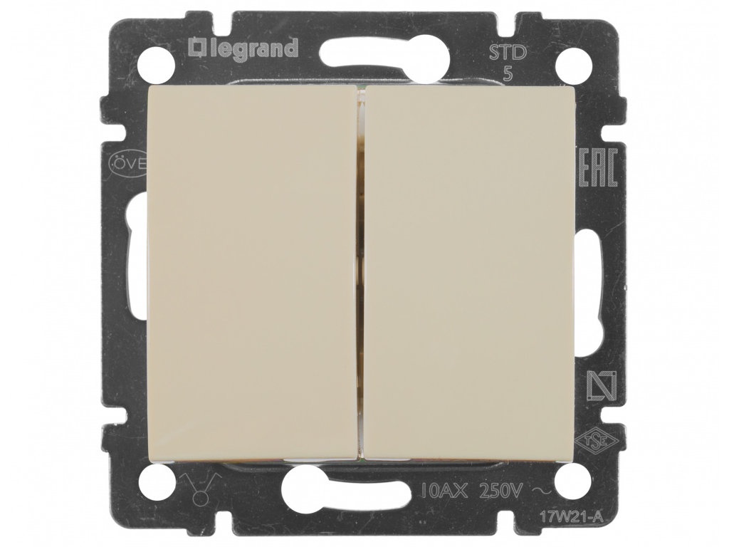 

Выключатель Legrand Valena двухклавишный Cream 774305