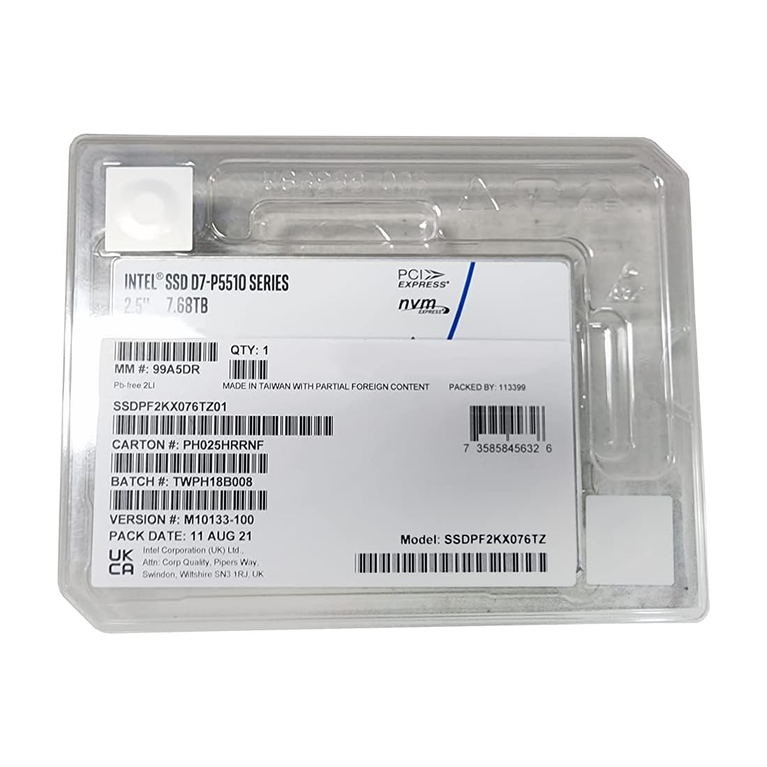 

Накопитель SSD Intel SSDPF2KX076TZ01 7,68 ТБ, внутренний, SSDPF2KX076TZ01
