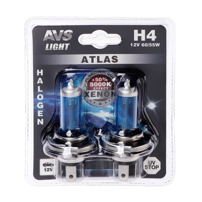 

Галогенная лампа AVS ATLAS, H4, 12 В, 60/55 Вт, набор 2 шт